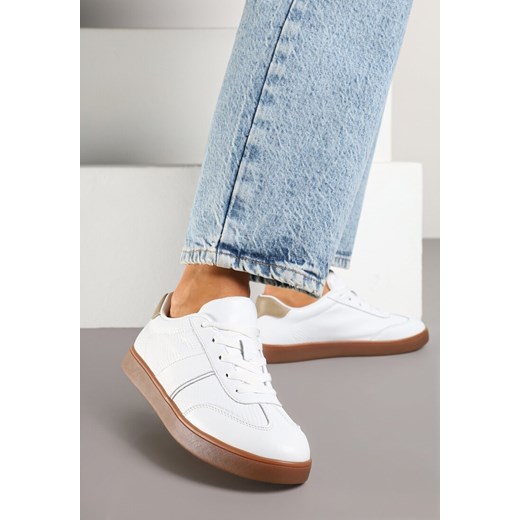 Białe Skórzane Sneakersy Ozdobione Przeszyciami Tillita ze sklepu born2be.pl w kategorii Buty sportowe damskie - zdjęcie 178696639