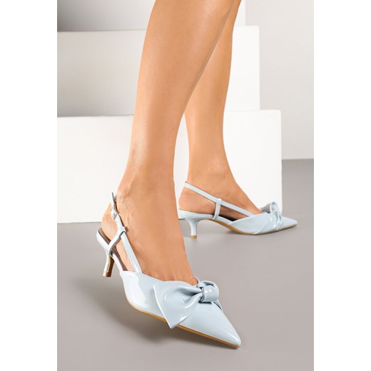 Niebieskie Sandały Lakierowane Vices na Kaczuszce Typu Slingback z Kokardą Kovenna ze sklepu renee.pl w kategorii Czółenka - zdjęcie 178698597