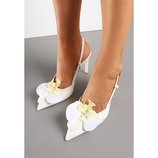 Białe Sandały na Szpilce Vices Slingback z Kwiatem 3D Koviano ze sklepu renee.pl w kategorii Czółenka - zdjęcie 178698617