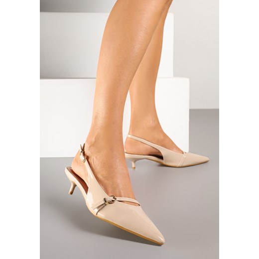 Ciemnobeżowe Sandały Vices Slingback na Obcasie z Cienkim Paskiem na Nosku Elozira ze sklepu renee.pl w kategorii Czółenka - zdjęcie 178698729