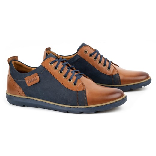 Buty męskie skórzane sznurowane KAMPOL 61 brąz z granatem ze sklepu butyolivier w kategorii Półbuty męskie - zdjęcie 178699028
