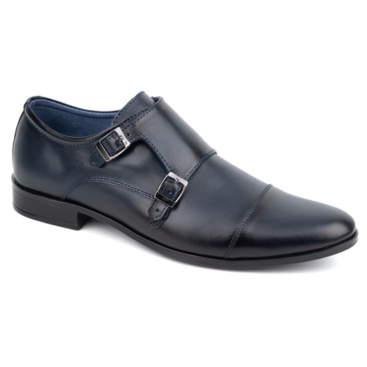 Skórzane buty wizytowe Monki 306LU granatowe ze sklepu butyolivier w kategorii Buty eleganckie męskie - zdjęcie 178699137