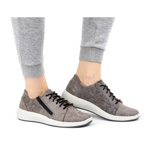 Półbuty damskie sneakersy skórzane 0602W szare kwiaty ze sklepu butyolivier w kategorii Półbuty damskie - zdjęcie 178699348