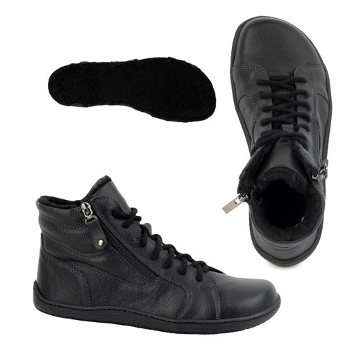 Damskie minimalistyczne buty skórzane zimowe barefoot 1261 czarny ze sklepu butyolivier w kategorii Półbuty damskie - zdjęcie 178699437