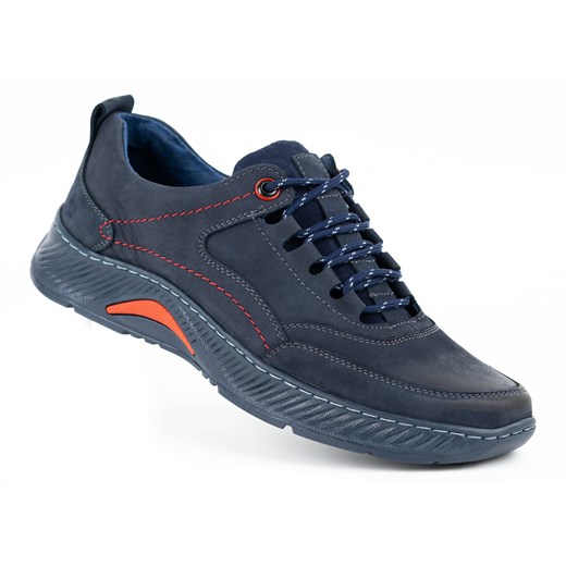 Buty męskie skórzane SPORT 922K granat nubuk ze sklepu butyolivier w kategorii Mokasyny męskie - zdjęcie 178699447