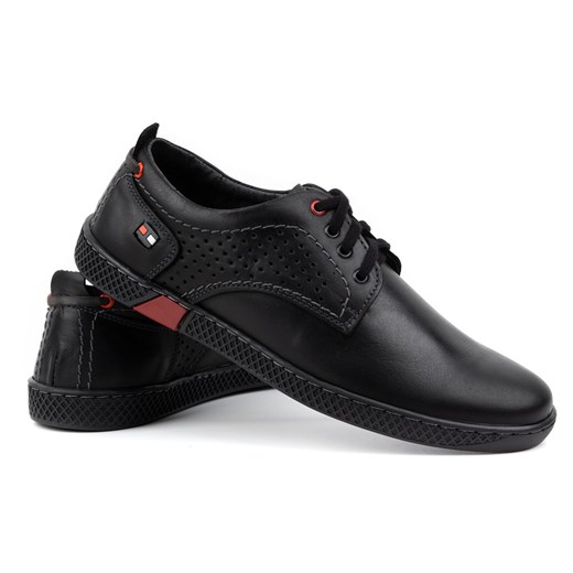 Buty męskie skórzane casual 302GT czarne ze sklepu butyolivier w kategorii Półbuty męskie - zdjęcie 178699749