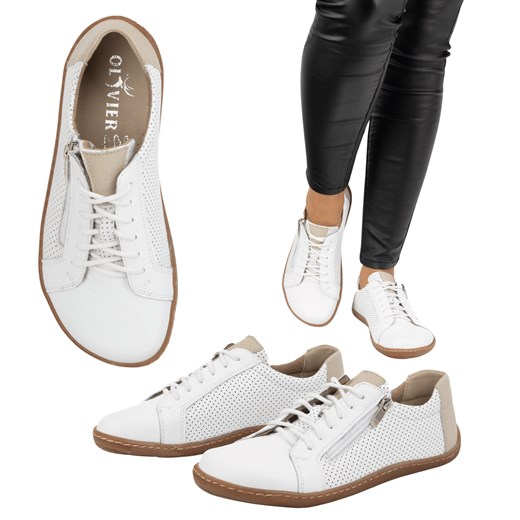 Damskie minimalistyczne buty skórzane barefoot model perforowane 1243 białe ze sklepu butyolivier w kategorii Półbuty damskie - zdjęcie 178700425
