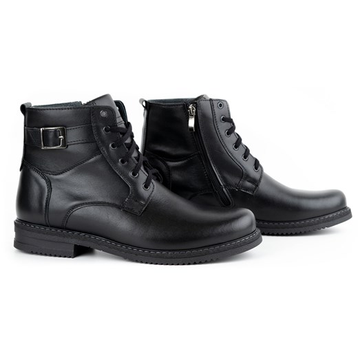 Buty zimowe meskie ocieplane skórzane 953MA czarne ze sklepu butyolivier w kategorii Buty zimowe męskie - zdjęcie 178700459