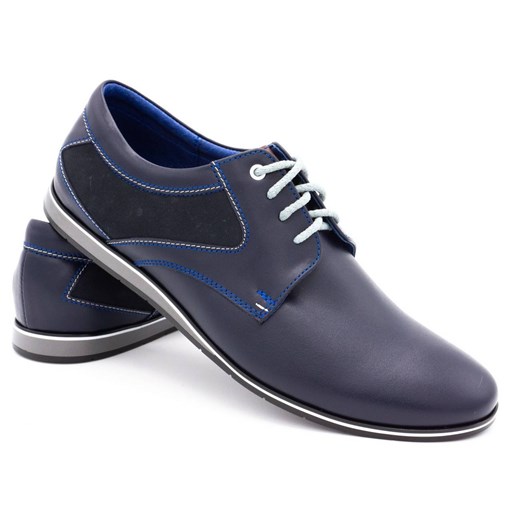 Buty męskie skórzane casual 275LU granatowe ze sklepu butyolivier w kategorii Buty eleganckie męskie - zdjęcie 178700489