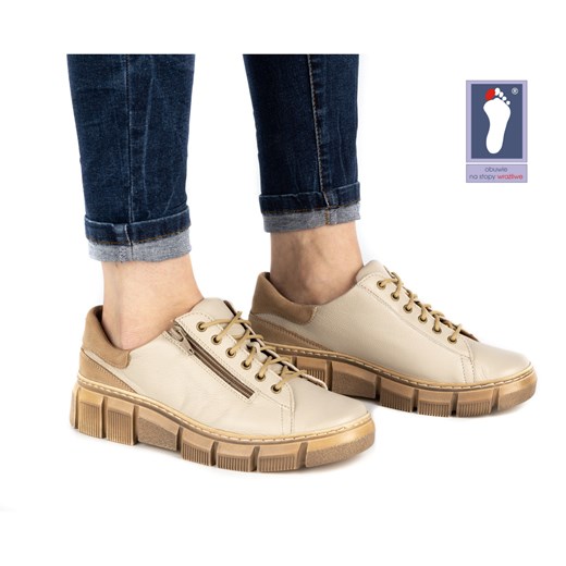 Półbuty damskie sneakersy skórzane 0663W ecru ze sklepu butyolivier w kategorii Półbuty damskie - zdjęcie 178700666