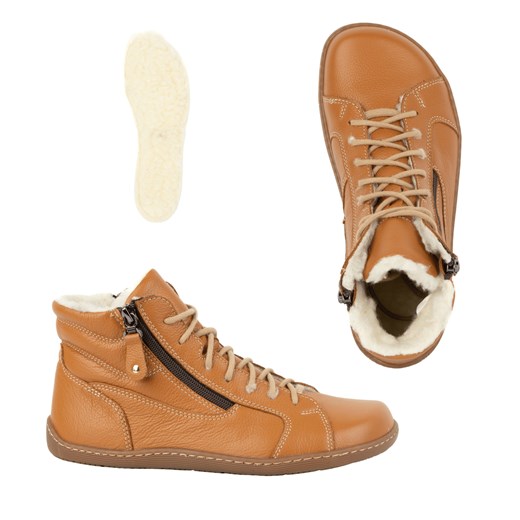 Damskie minimalistyczne buty skórzane zimowe barefoot 1261 rude ze sklepu butyolivier w kategorii Półbuty damskie - zdjęcie 178700685