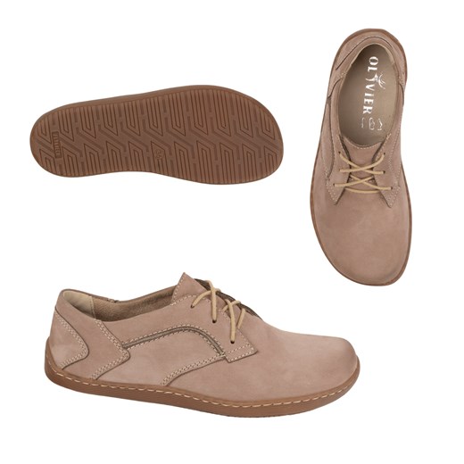 BAREFOOT Damskie minimalistyczne buty skórzane 1082 cappuccino nubuk ze sklepu butyolivier w kategorii Półbuty damskie - zdjęcie 178700686