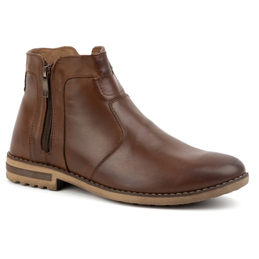 Buty męskie skórzane zimowe sztyblety ocieplane 887K brązowe ze sklepu butyolivier w kategorii Buty zimowe męskie - zdjęcie 178700699