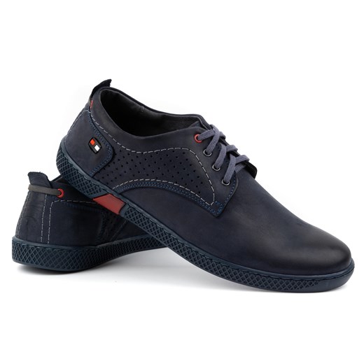 Buty męskie skórzane casual 302GT granatowe ze sklepu butyolivier w kategorii Półbuty męskie - zdjęcie 178700759
