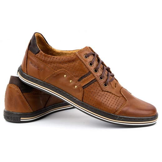 Buty męskie skórzane casual 1801PAX brązowe ze sklepu butyolivier w kategorii Półbuty męskie - zdjęcie 178700929