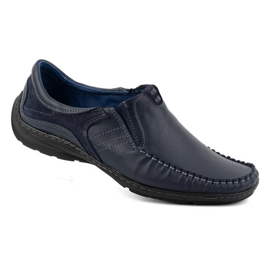 Buty męskie mokasyny wsuwane skórzane 627K granatowe ze sklepu butyolivier w kategorii Mokasyny męskie - zdjęcie 178701169
