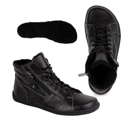 Damskie minimalistyczne buty skórzane zimowe barefoot 1261 czarny ze sklepu butyolivier w kategorii Półbuty damskie - zdjęcie 178701227