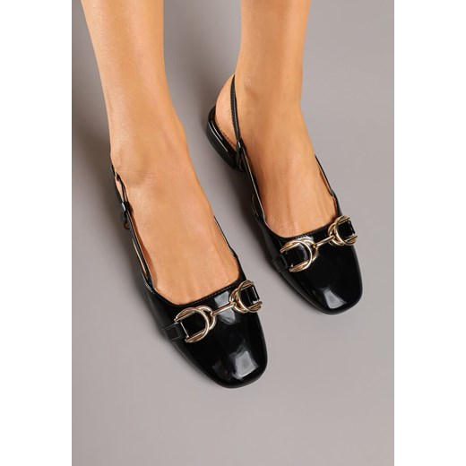 Czarne Sandały Lakierowane Slingback Ozdobione Metalową Aplikacją Sonoriana Renee 41 renee.pl