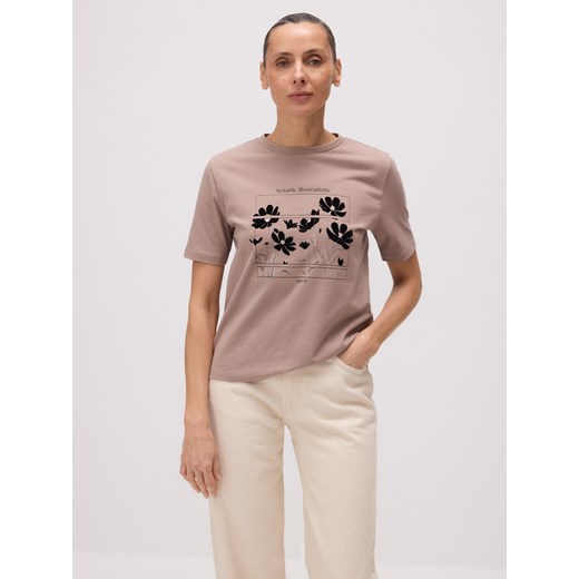 Reserved - Bawełniany t-shirt z nadrukiem - brązowy Reserved L Reserved