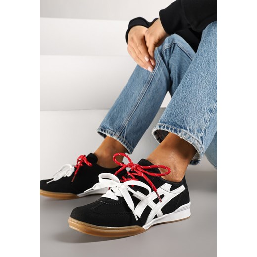 Czarne Sneakersy Ozdobione Geometrycznym Wzorem i Podwójnym Sznurowaniem Hirozi ze sklepu renee.pl w kategorii Buty sportowe damskie - zdjęcie 178705428