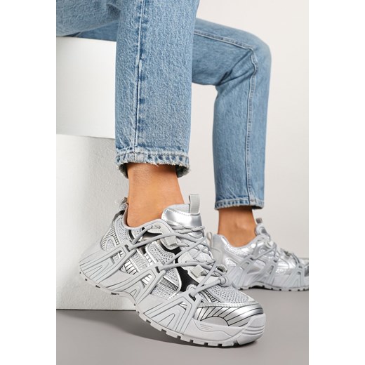 Srebrne Sneakersy na Platformie z Geometrycznym Wzorem Eledisa ze sklepu renee.pl w kategorii Buty sportowe damskie - zdjęcie 178705476