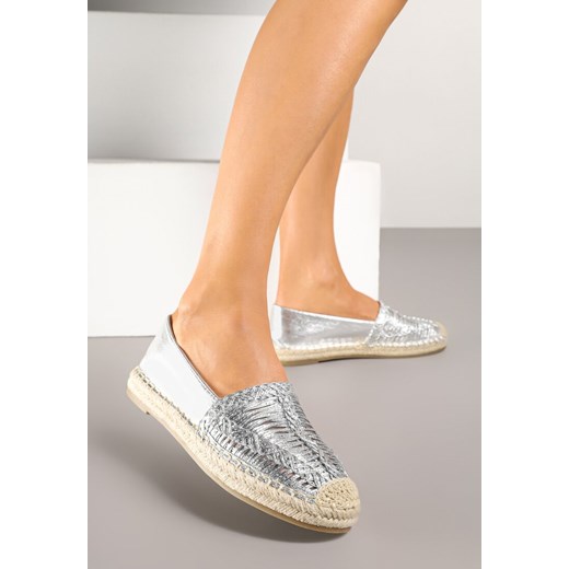 Srebrne Espadryle Ozdobione Plecioną Cholewką i Sznurkiem Andisla ze sklepu born2be.pl w kategorii Espadryle damskie - zdjęcie 178706077