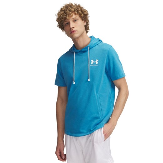 Męska bluza dresowa nierozpinana z krótkim rękawem Under Armour UA Rival Terry LC SS HD - niebieska ze sklepu Sportstylestory.com w kategorii Bluzy męskie - zdjęcie 178709975