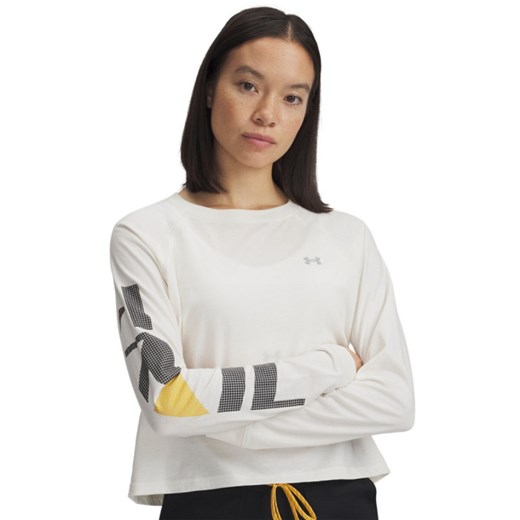 Damski longsleeve do biegania Under Armour UA Trail Run Graphic LS - beżowy ze sklepu Sportstylestory.com w kategorii Bluzki damskie - zdjęcie 178710016