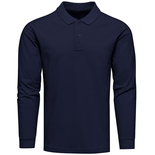 Koszulka polo z długim rękawem granatowa premium pique Recea ze sklepu Recea.pl w kategorii T-shirty męskie - zdjęcie 178718276