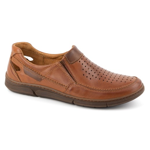 Olivier Buty Mokasyny męskie skórzane na lato 602 Ax brązowe ze sklepu ButyModne.pl w kategorii Mokasyny męskie - zdjęcie 178719939