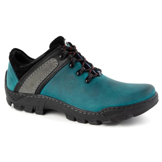 Olivier Skórzane buty trekkingowe męskie 311GT turkusowe zielone ze sklepu ButyModne.pl w kategorii Buty trekkingowe męskie - zdjęcie 178719956