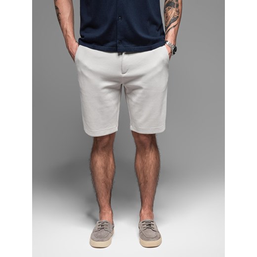 Krótkie spodenki męskie SLIM FIT z melanżowej strukturalnej dzianiny – jasnoszare V5 OM-SRCS-0166 ze sklepu ombre w kategorii Spodenki męskie - zdjęcie 178721588