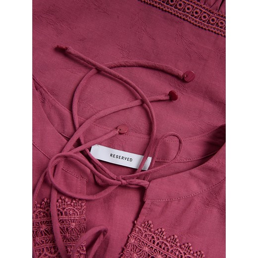 Reserved - Bawełniana bluzka z ozdobnym haftem - jasnofioletowy Reserved XL Reserved