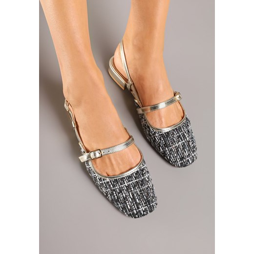 Czarno-Złote Tweedowe Sandały Typu Slingback Ellimirae Renee 37 renee.pl