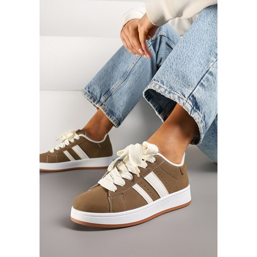 Jasnobrązowe Sneakersy na Niskiej Platformie z Naszywkami Flordexia ze sklepu renee.pl w kategorii Buty sportowe damskie - zdjęcie 178723207