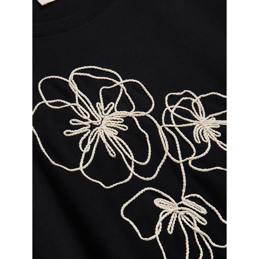 Reserved - T-shirt z haftowanym wzorem - czarny Reserved L Reserved