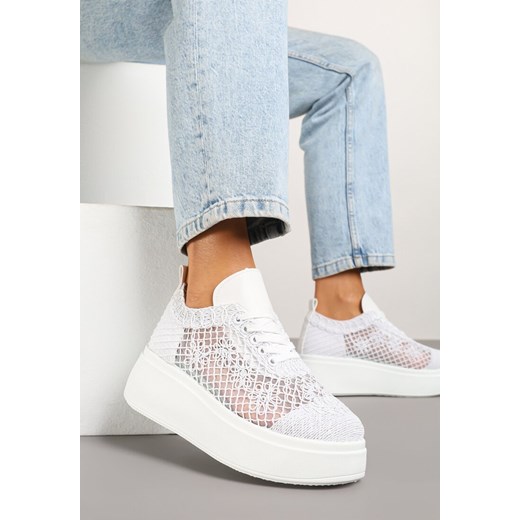 Białe Sneakersy Vices z Grubą Podeszwą i Ażurową Cholewką Ardisov ze sklepu born2be.pl w kategorii Buty sportowe damskie - zdjęcie 178726225