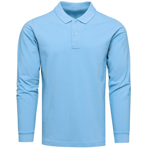 Koszulka polo z długim rękawem błękitna premium pique Recea ze sklepu Recea.pl w kategorii T-shirty męskie - zdjęcie 178727789