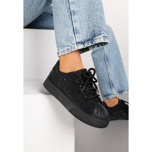 Czarne Sneakersy z Ozdobnym Tłoczeniem i Cyrkoniami Dorreia ze sklepu renee.pl w kategorii Buty sportowe damskie - zdjęcie 178729815