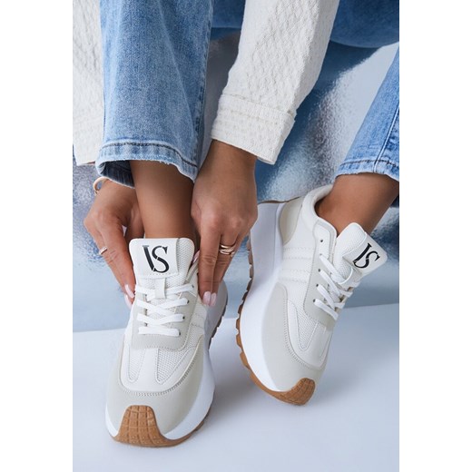 Beżowe Sznurowane Sneakersy Vices na Platformie z Ozdobnymi Paskami Seliniel ze sklepu renee.pl w kategorii Buty sportowe damskie - zdjęcie 178729865