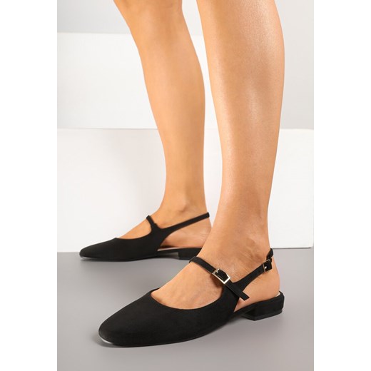 Czarne Sandały Slingback Vices z Wkładką ze Skóry Naturalnej Sovritia ze sklepu renee.pl w kategorii Balerinki - zdjęcie 178729977