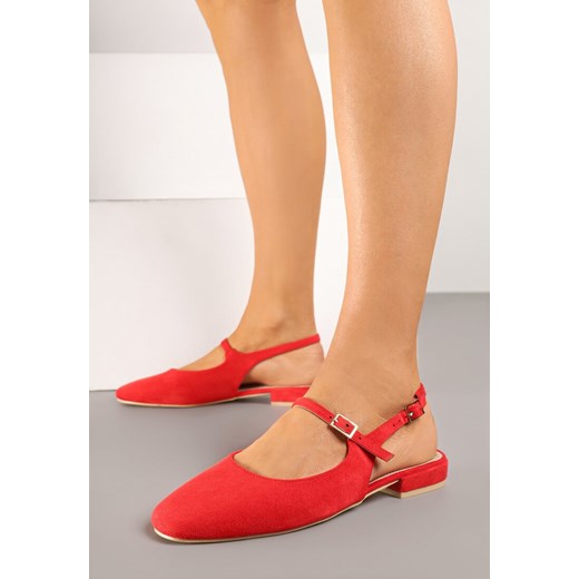 Czerwone Sandały Slingback Vices z Wkładką ze Skóry Naturalnej Sovritia ze sklepu renee.pl w kategorii Balerinki - zdjęcie 178729989