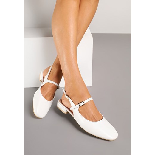 Białe Sandały Slingback Vices z Wkładką ze Skóry Naturalnej Sovritia ze sklepu renee.pl w kategorii Balerinki - zdjęcie 178729998