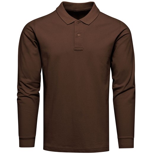 Longsleeve polo premium brązowy Recea ze sklepu Recea.pl w kategorii T-shirty męskie - zdjęcie 178733966