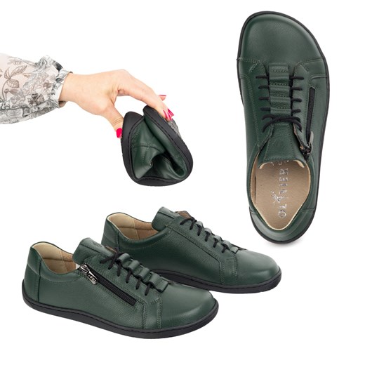 Buty minimalistyczne barefoot skórzane damskie 1242 zielone ze sklepu butyolivier w kategorii Półbuty damskie - zdjęcie 178735045