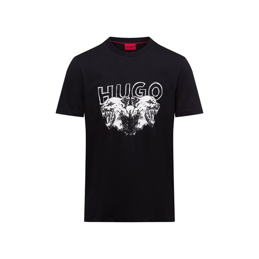 HUGO Koszulka męska - Durro Mężczyźni Bawełna czarny nadruk ze sklepu vangraaf w kategorii T-shirty męskie - zdjęcie 178738546