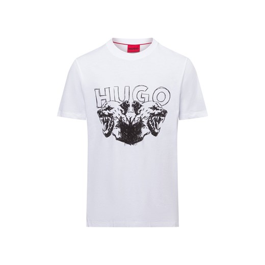 HUGO Koszulka męska - Durro Mężczyźni Bawełna biały nadruk ze sklepu vangraaf w kategorii T-shirty męskie - zdjęcie 178738547