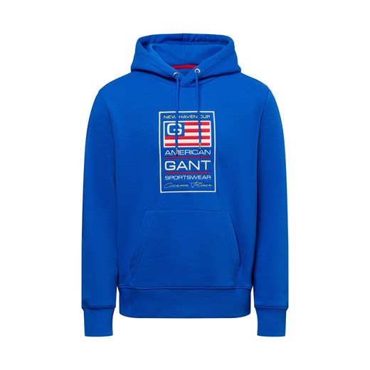 Gant Męski sweter z kapturem Mężczyźni niebieski jednolity ze sklepu vangraaf w kategorii Bluzy męskie - zdjęcie 178738557