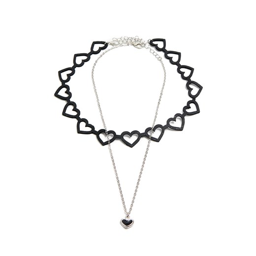 Cropp - 2 pack naszyjników: choker i łańcuszek z serduszkiem - srebrny ze sklepu Cropp w kategorii Łańcuszki - zdjęcie 178738777