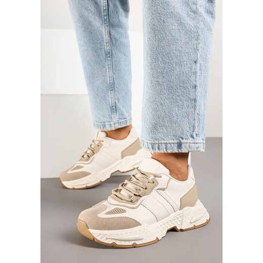 Ciemnobeżowe Sneakersy w Streetwearowym Stylu z Ozdobnymi Przeszyciami Isallena ze sklepu renee.pl w kategorii Buty sportowe damskie - zdjęcie 178739069